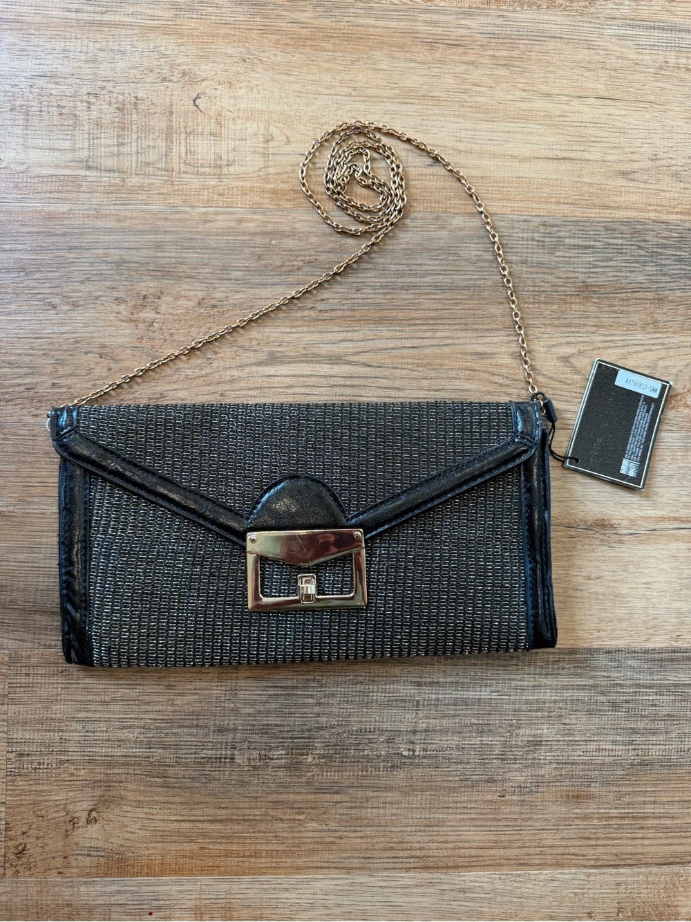 MMS Design Studio Metallic Gray Envelope Crossbody with Gold Chain